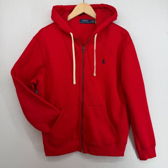 Polo by Ralph Lauren Other - POLO RALPH LAUREN Hoodie L Fleece Lined Full Zip Sweatshirt Waffle Hood Red